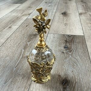 Vintage Mid-Century Matson Ormolu 24K Gold + Glass Perfume Bottle w/ Bird
